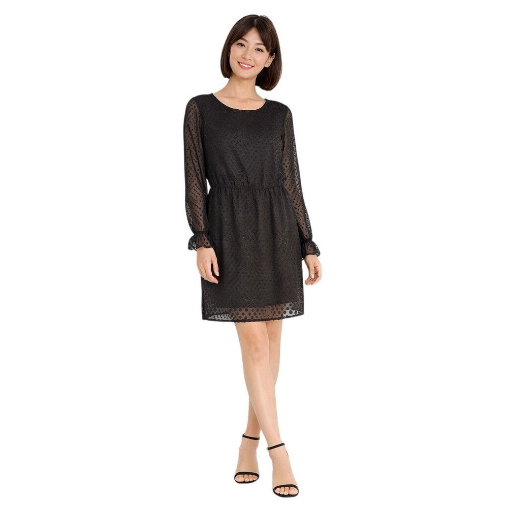 New Chi Chi London Black Size 6 Polka Dot Sheer Dress Lined Elegant Style